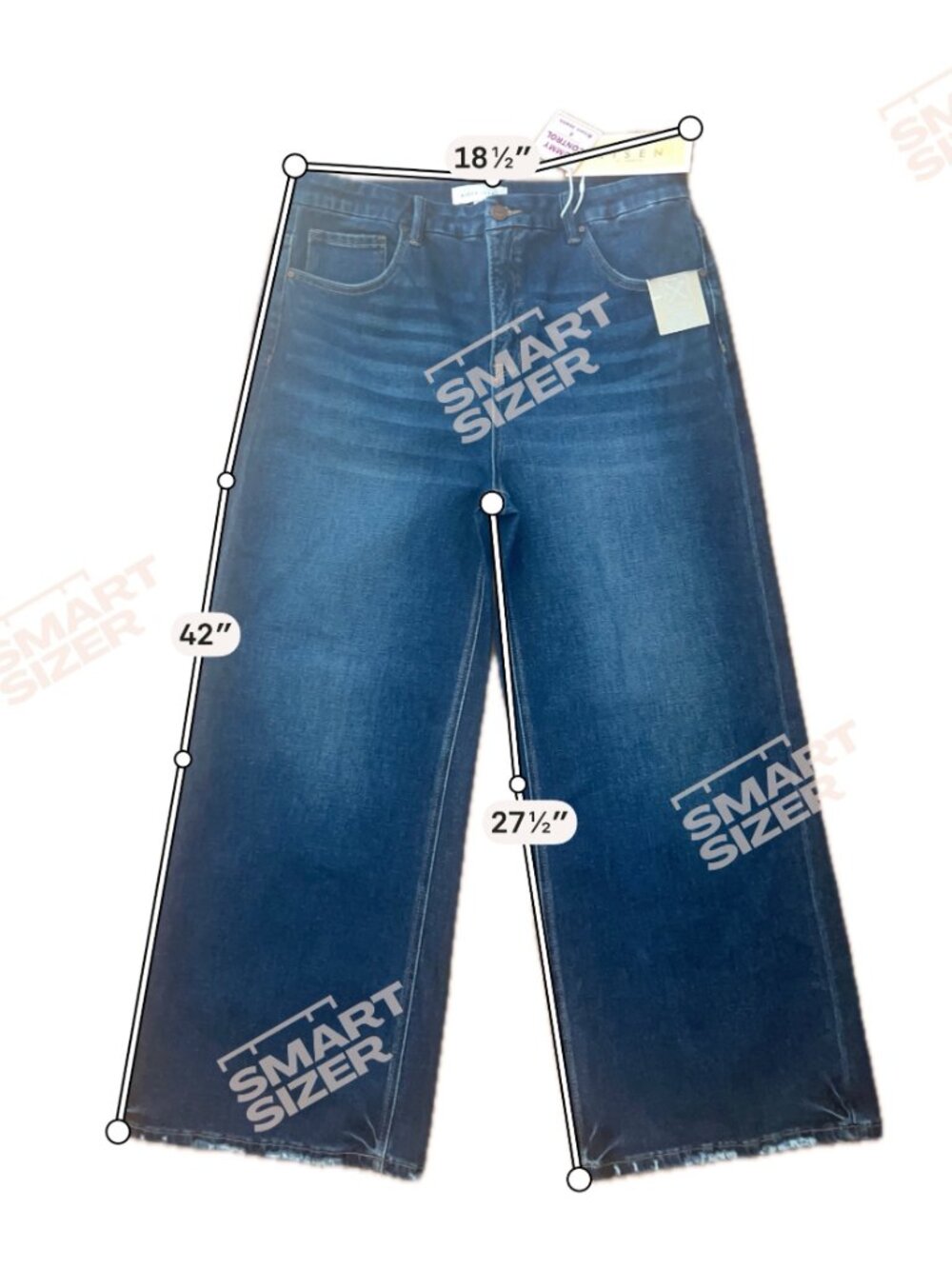 Risen Womens Dark Wash Wide-Leg Tummy Control Jeans With Frayed Hem Size 2XL - Picture 6 of 11